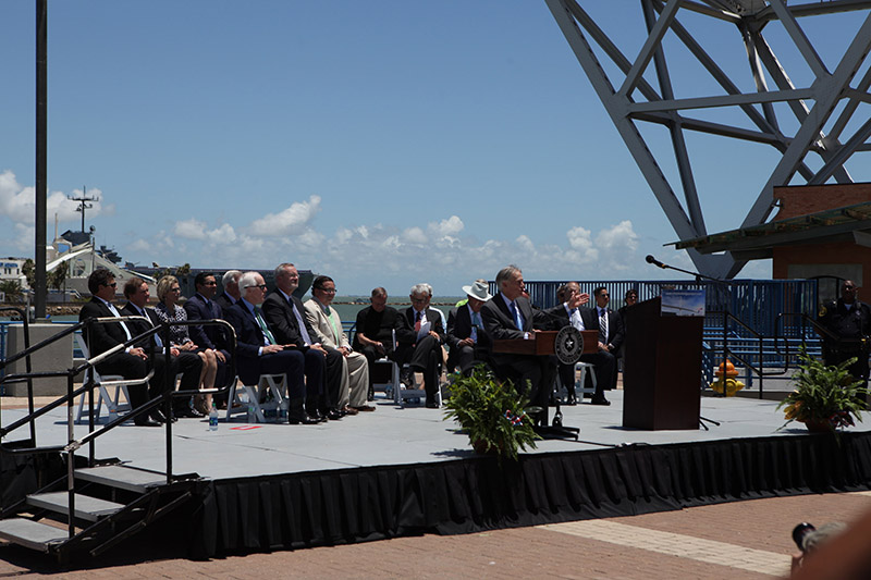 Texas Governor Gregg Abbott opens the official ceremony for the New Corpus Christi Harbor Bridge Groundbreaking